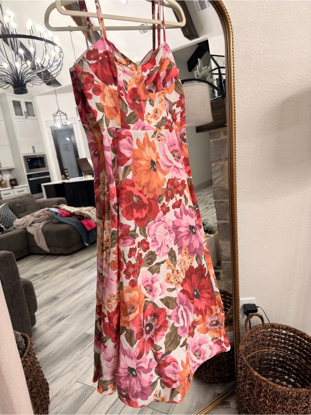 Showpo Robertson Midi Dress Floral Pink Orange Sweetheart Strappy. Size: US 6